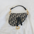 Dior Navy Blue Oblique Canvas and Leather Mini Saddle Bag