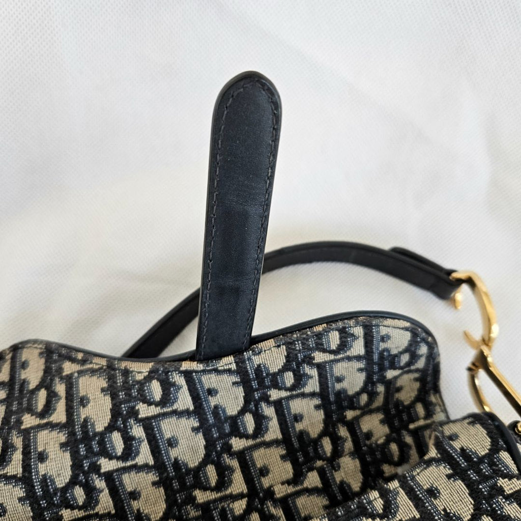 Dior Navy Blue Oblique Canvas and Leather Mini Saddle Bag