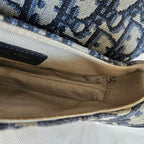Dior Navy Blue Oblique Canvas and Leather Mini Saddle Bag