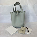 Hermes Picotin Lock 18  Taurillon Clemence Blue Pale PHW Bag