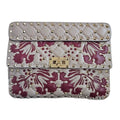 Valentino Beige/Red Flower Intarsia Leather Rockstud  Chain Shoulder Bag