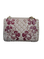 Valentino Beige/Red Flower Intarsia Leather Rockstud  Chain Shoulder Bag