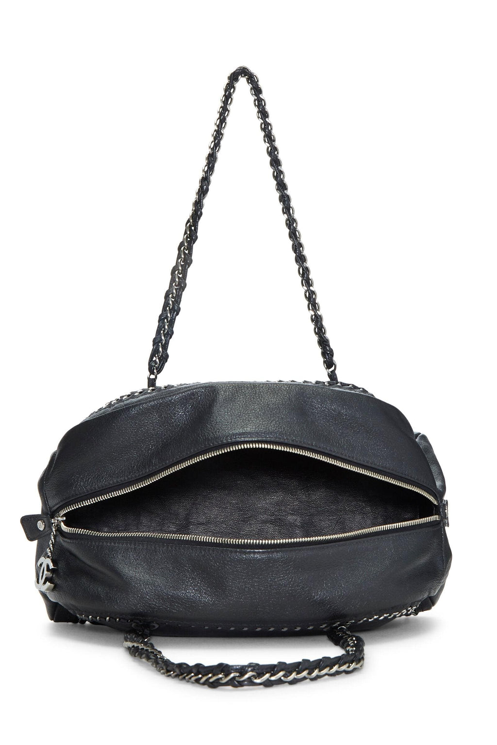 Chanel Black Bowling Bag Ligne Leather Lambskin Medium Satchel