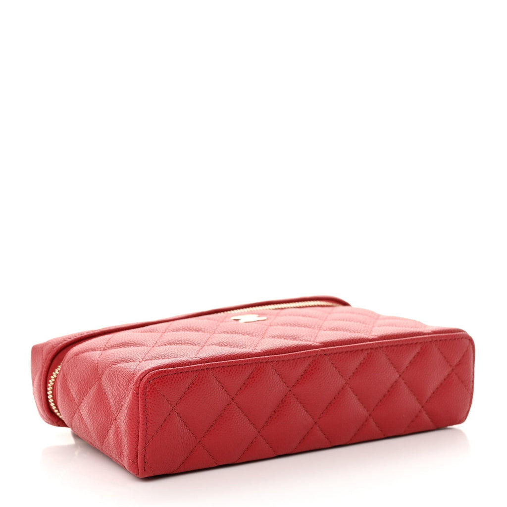 Caviar Quilted Top Handle Slim Vanity With Chain Red