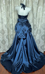Vintage Navy Blue Strapless Satin Long Ball Gown Evening Dress cc5287