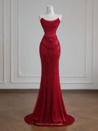 Deep red strapless fitted waist bodycon long sexy ball gown/bridal dress R8235