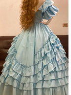 Light Blue Waist-Cinched Puffball Tiered Skirt Ball Gown, Bridal Gown R7346