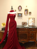 Red Strapless Waist-Cinched Slim-Fit Sexy Ball Gown, Bridal Gown R7134