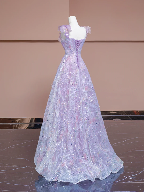 Light purple floral print halter top, fitted A-line skirt, long ball gown/bridal dress R8342