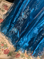 Blue halter-neck fitted ball gown with a full skirt, elegant and sophisticated R8678