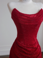 Deep red strapless fitted waist bodycon long sexy ball gown/bridal dress R8235