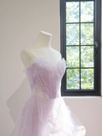 Light purple strapless, fitted waist, full skirt, long ball gown R8461
