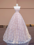 Light pink strapless, fitted waist, full skirt, long ball gown, bridal dress R8343