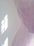 Light purple strapless, fitted waist, full skirt, long ball gown R8461