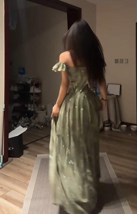 Gray-green off-shoulder fitted waist sexy long ball gown R8085
