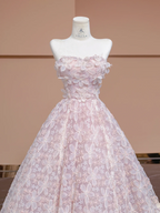 Light pink strapless, fitted waist, full skirt, long ball gown, bridal dress R8343