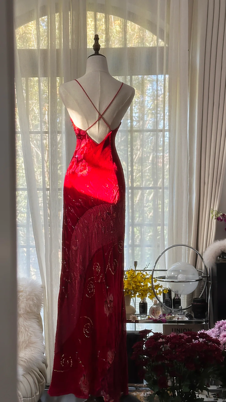 Pink retro floral print halter top, fitted waist, sexy long ball gown R7731