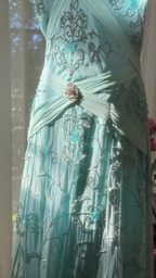 Light blue halter-neck, fitted, backless, long ball gown R7762