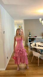 A Line Pink Lace Evening Dress New Fashion Gown