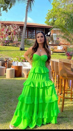 Sweetheart Green A Line Prom Dresses Floor Length Ruffles Evening Gown