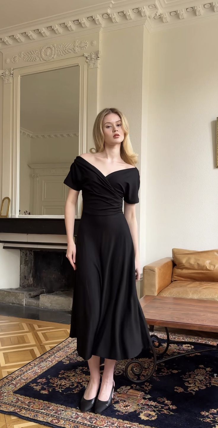 Black Off The Shoulder Prom Dresses Ankle Length Evening Gown