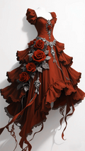 Red square neckline fitted waist mid-length ball gown/bridal dress R8559