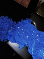 Blue halter-neck, fitted waist, elegant floral skirt, long ball gown R7056