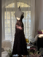 Black halter-neck fitted sequined long ball gown R7732