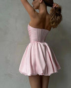 Pink slim fit tube top herringbone puffy princess homecoming dress R2417