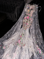 Pink floral sleeveless fitted bodice fishtail long ball gown/bridal dress R8715