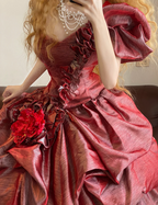 Red One-shoulder Waist-Cinched Puff-Skirt Ball Gown & Bridal Gown R7379