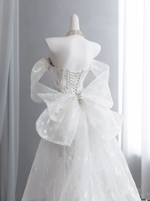 Ivory white strapless fitted waist slim fishtail long ball gown R8433