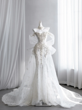 Ivory white strapless fitted waist slim fishtail long ball gown R8433