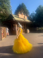 Yellow one-shoulder fitted waist long ball gown/bridal dress R8560