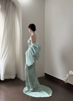 Light green strapless, waist‑cinching, slim‑fit, bodycon sexy long ball gown R8003