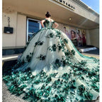 Green Quinceanera Dresses Off Shouder Beads Appliques Ball Gown Sweet 16 Dress