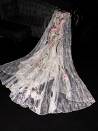 Pink floral sleeveless fitted bodice fishtail long ball gown/bridal dress R8715