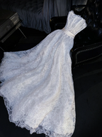 White lace strapless dress with a fitted waist and A-line skirt, long ball gown/bridal dress R8745