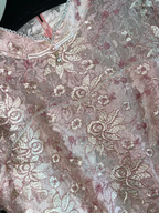 Pink floral print fitted midi ball gown R6858