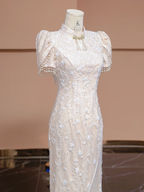 Light nude pink fitted long ball gown, bridal dress R8317