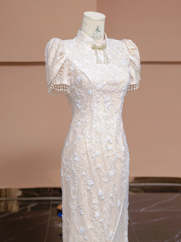 Light nude pink fitted long ball gown, bridal dress R8317