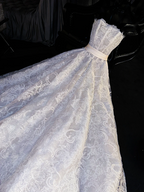 White lace strapless dress with a fitted waist and A-line skirt, long ball gown/bridal dress R8745
