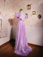 Purple square-neck fitted waist classic and elegant ball gown, bridal dress R7251