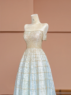 Light blue gradient strapless fitted long ball gown R8404