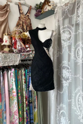 Black halter-neck, fitted waist, asymmetrical neckline, sexy and slim-fitting short ball gown R7806