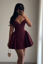 Red elegant A-line short skirt sexy suspenders V-neck slim dress homecoming dress R2437