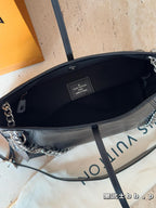 Louis Vuitton LV Black Tote Bag Slidable Metal Chain 26x17cm