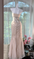 Classy Spaghetti Straps Chiffon Beaded Mermaid Evening Dress Long Party Gown