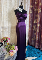 Stylish Spaghetti Straps Purple Satin Mermaid Long Evening Dress Birthday Dress SP1890