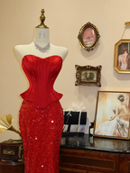 Red strapless fitted long ball gown/bridal dress R7172